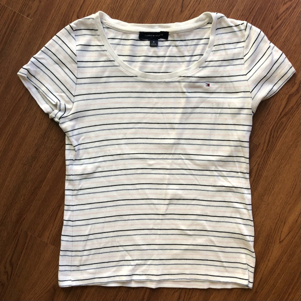 Tommy Hilfiger White Striped Short Sleeve Tee